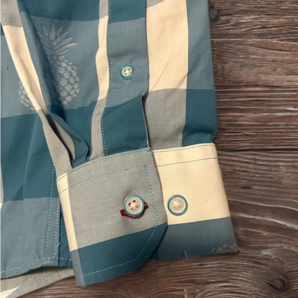 NWOT Daniel Hechter Blue and White Check Button-Down Shirt with Pineapple M - Picture 5 of 5